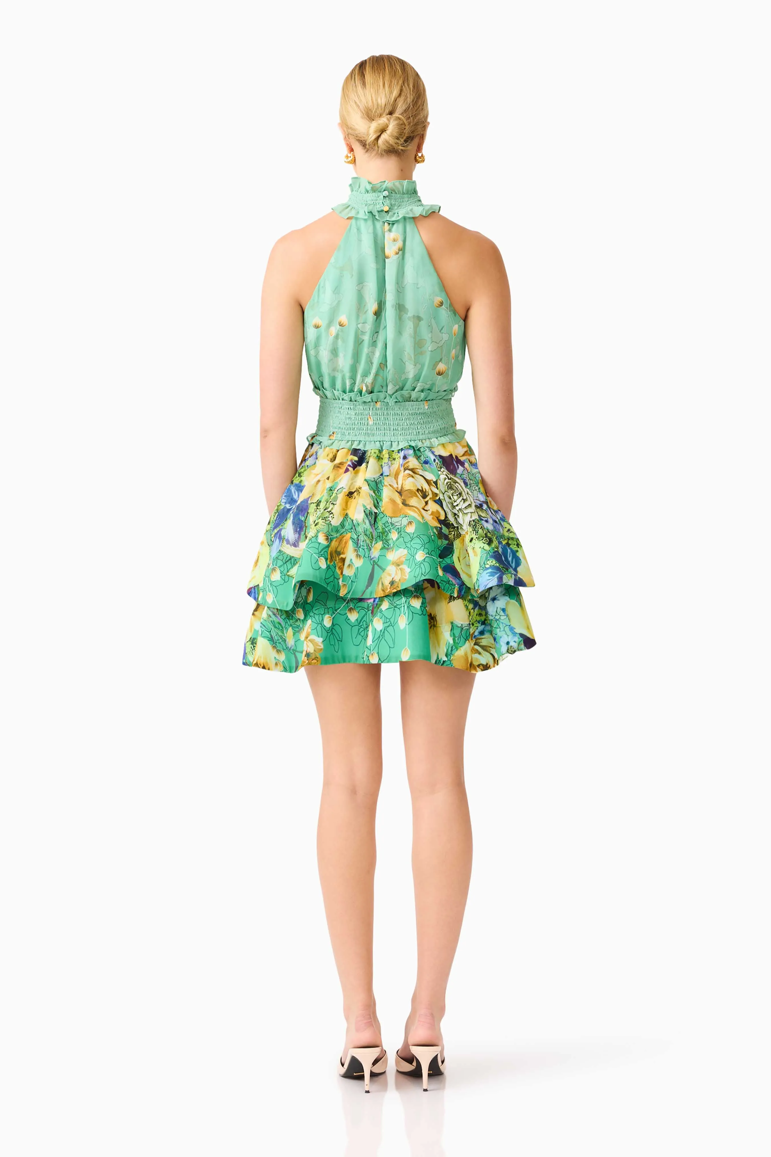 Estelle Halter Mini Dress in Green Floral sold by Elliatt product image thumbnail 4