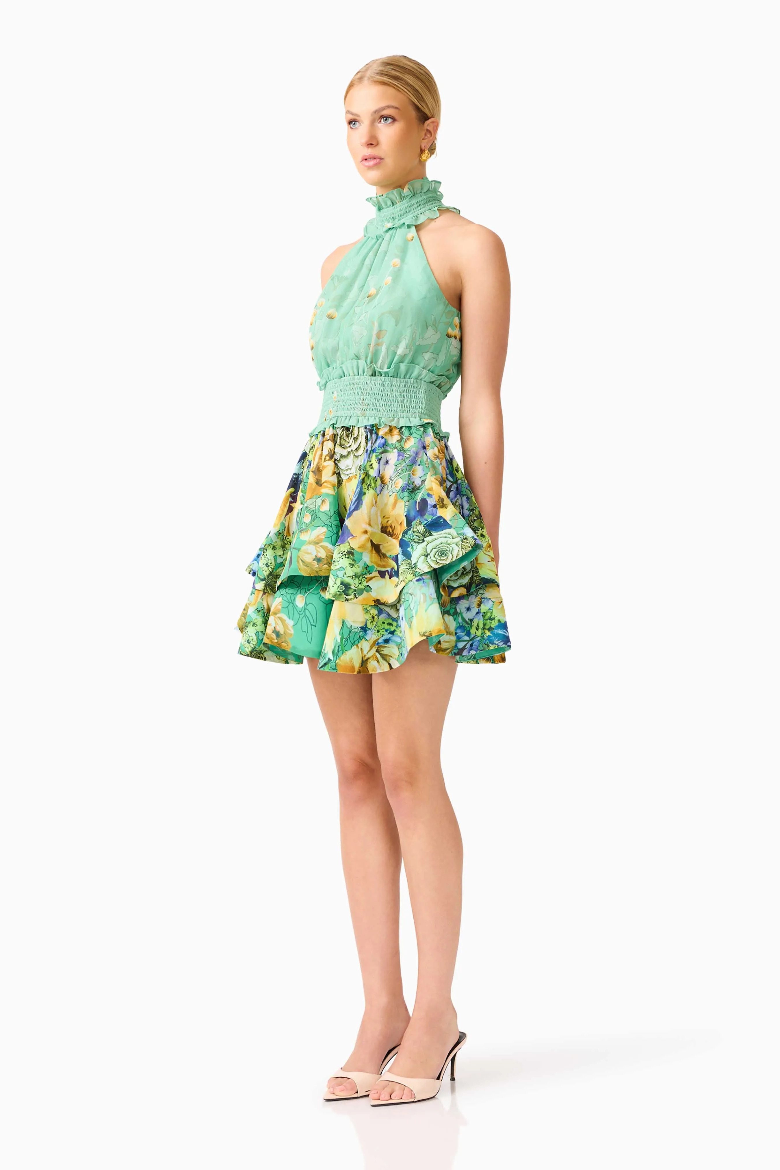 Estelle Halter Mini Dress in Green Floral sold by Elliatt product image thumbnail 2