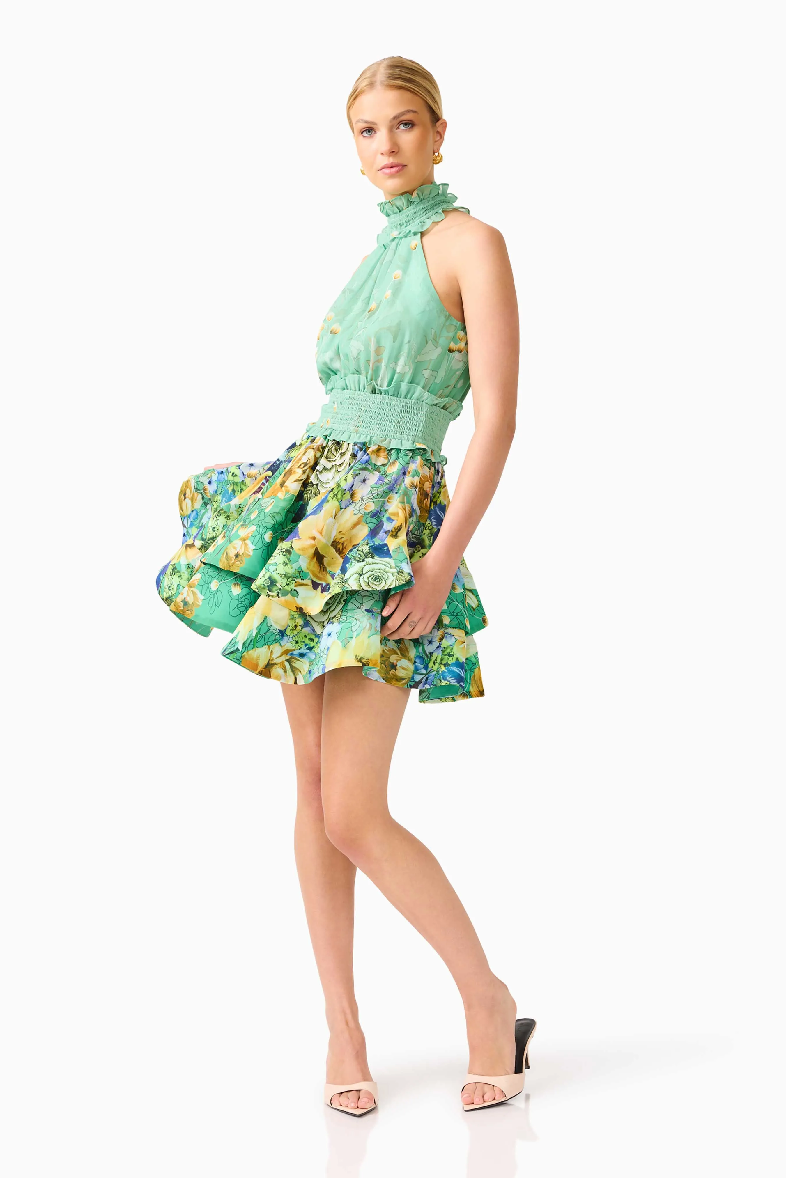Estelle Halter Mini Dress in Green Floral sold by Elliatt product image thumbnail 3
