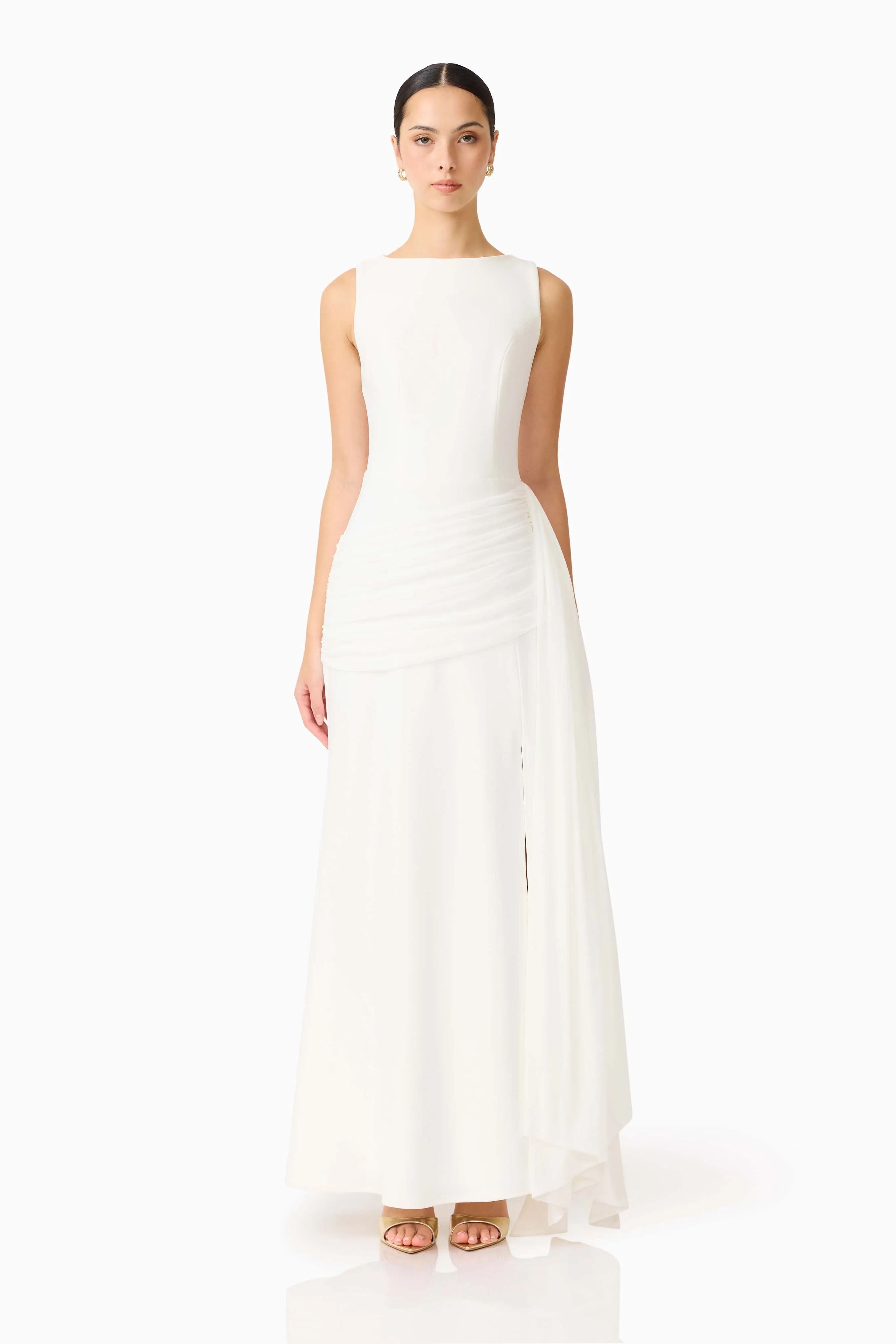 Amelina Sash Gown in White sold by Elliatt
