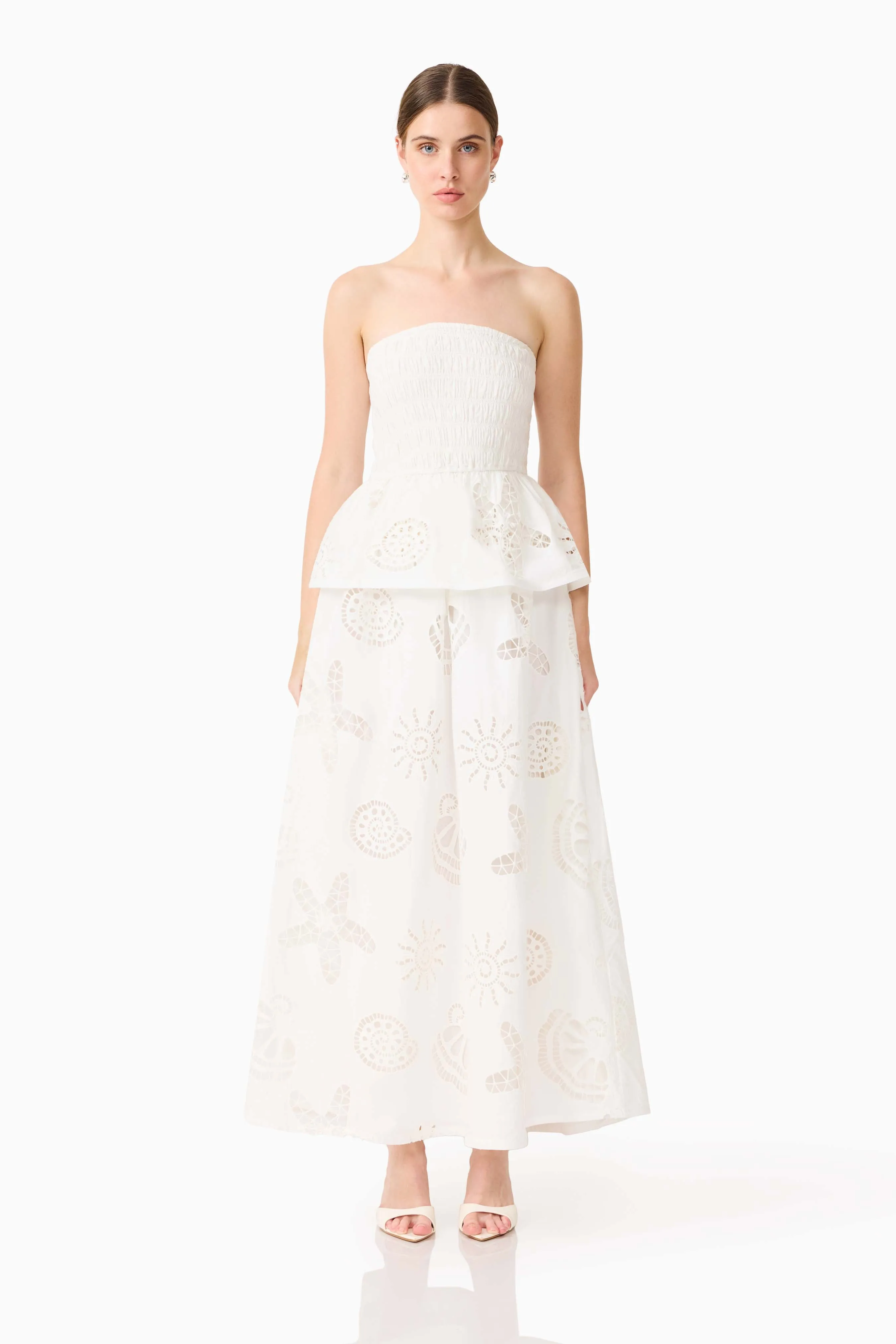 Celine Strapless Maxi Dress in White sold by Elliatt