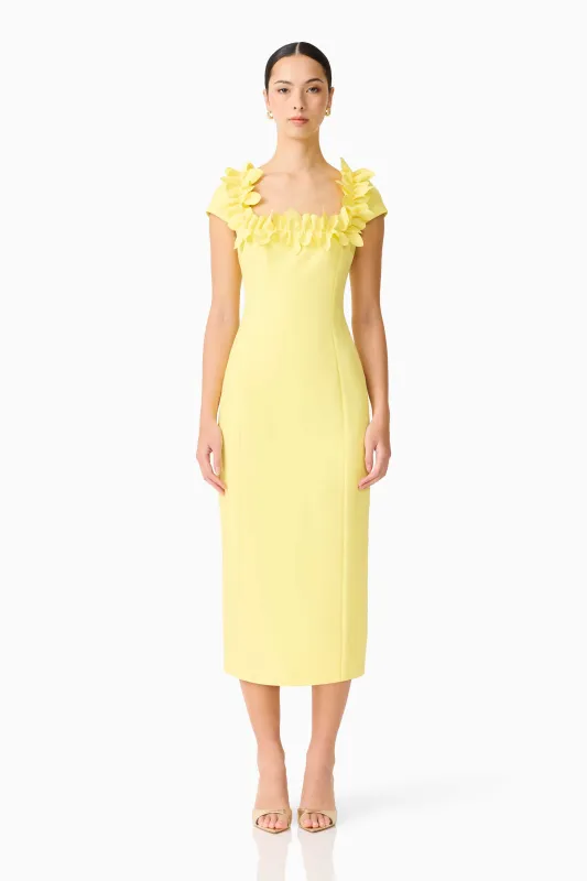 Cara Short Sleeve Midi Dress in Yellow made by Elliatt