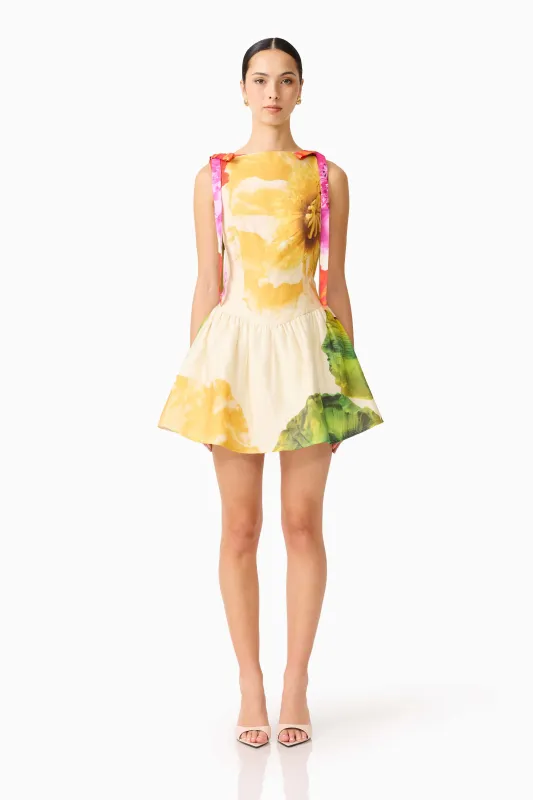 Lilia A-Line Mini Dress in Multi Floral made by Elliatt