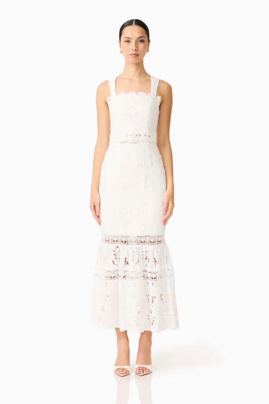 Giovanna Fit & Flare Maxi Dress in White made by Elliatt