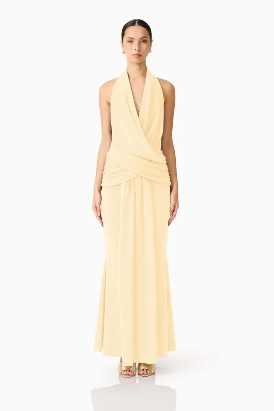 Simone Cowl Neck Gown in Butter Yellow made by Elliatt