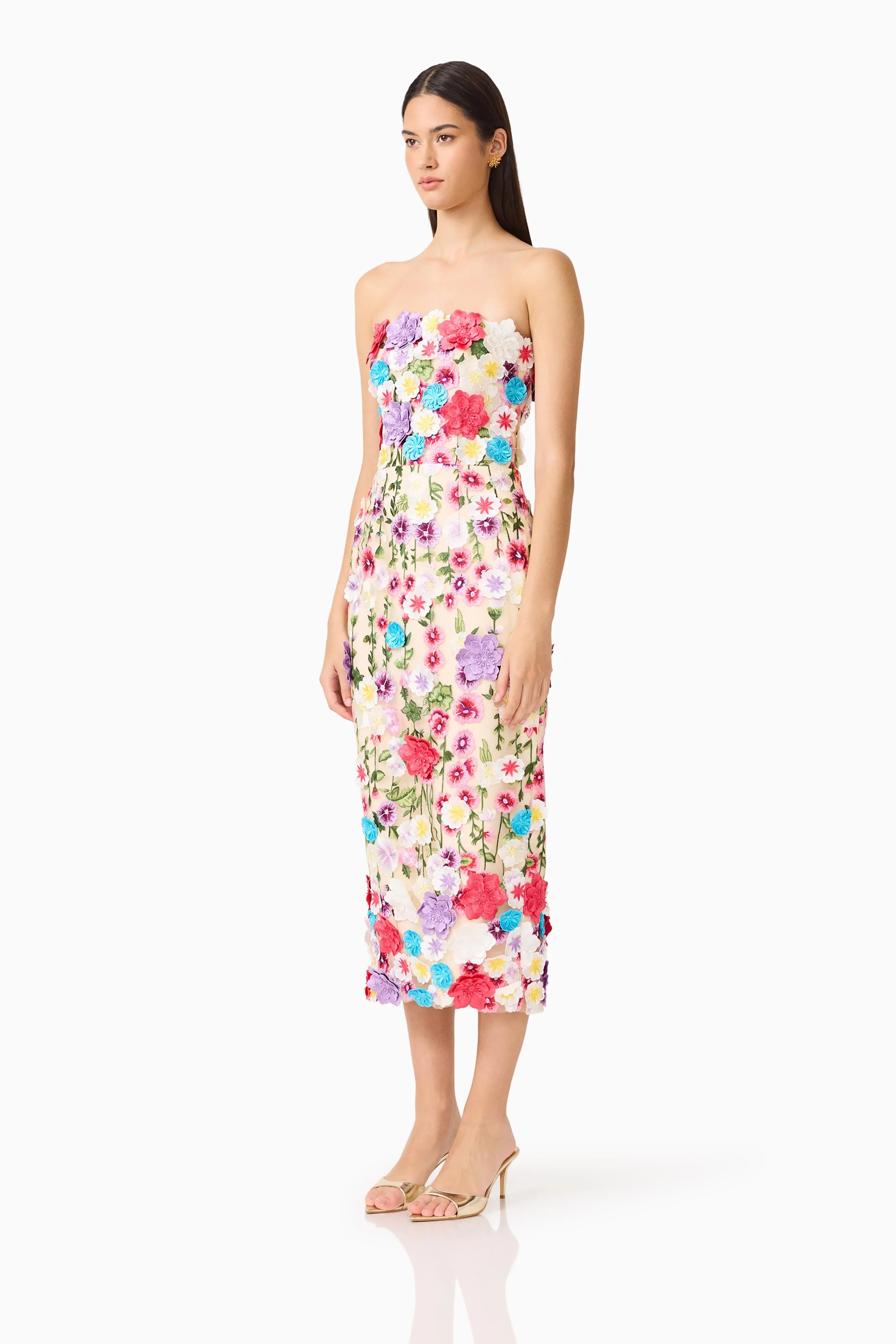 Rosette Strapless Midi Dress in Multi Floral sold by Elliatt product image thumbnail 4