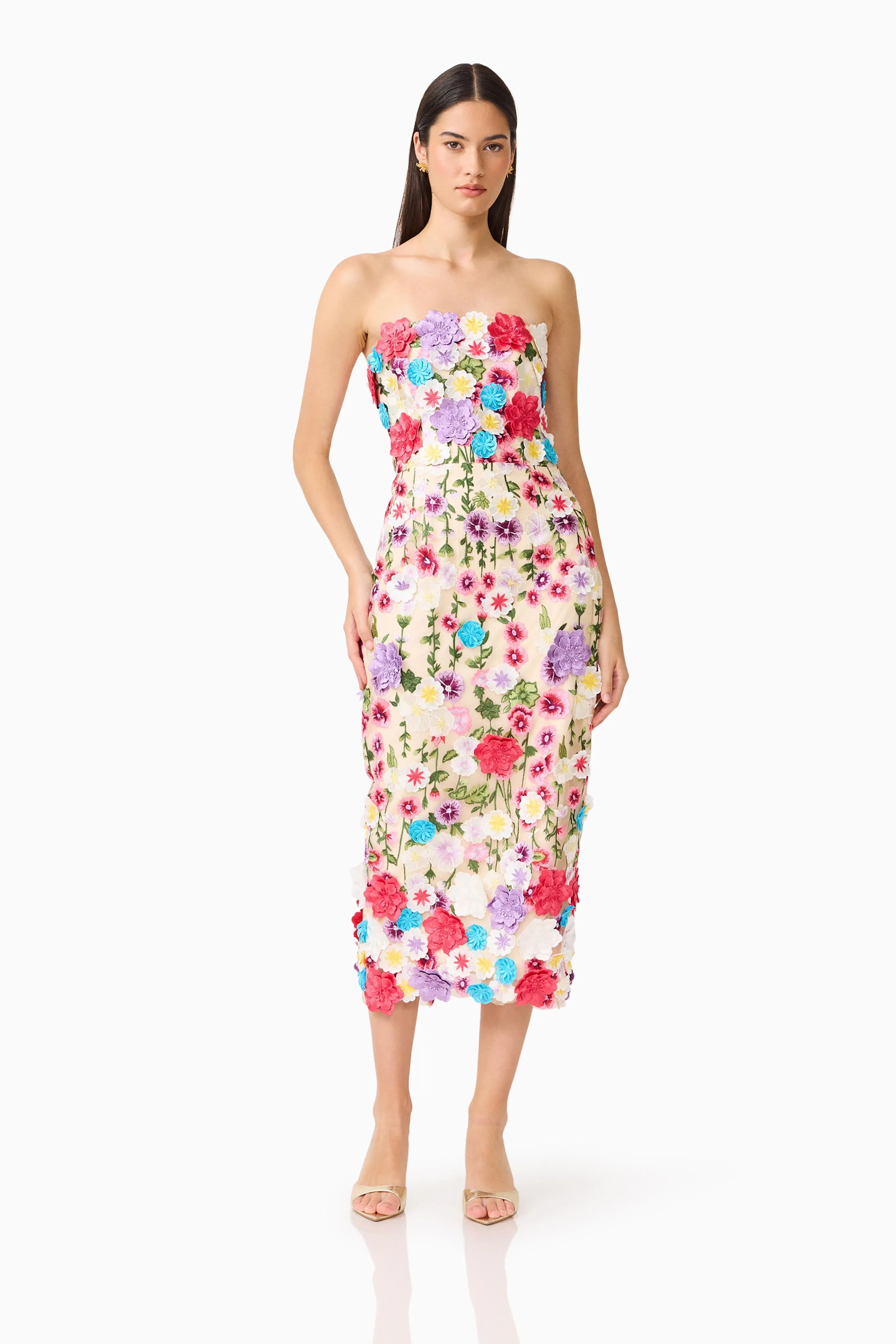 Rosette Strapless Midi Dress in Multi Floral sold by Elliatt product image thumbnail 5