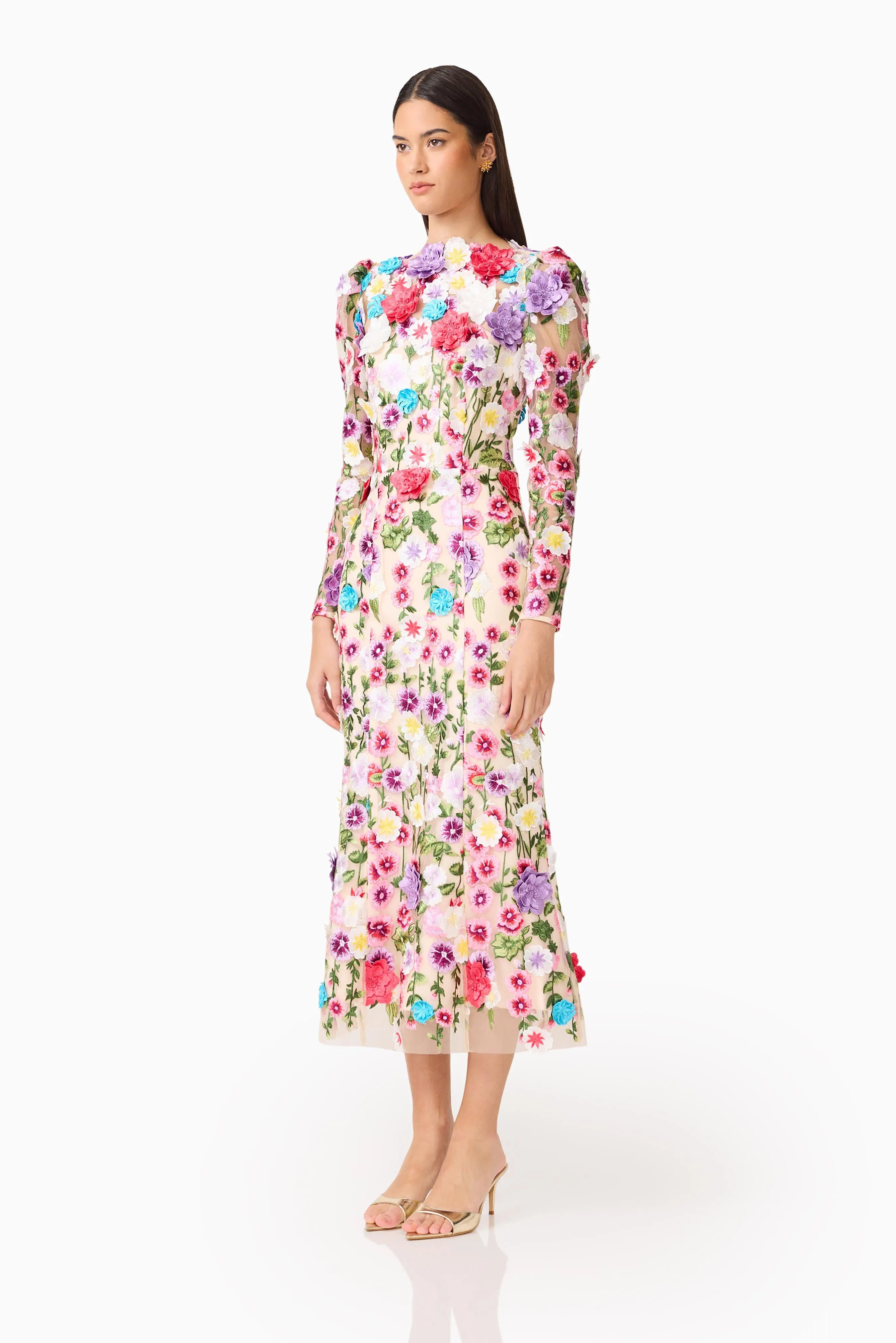 Rosette Long Sleeve Midi Dress in Multi Floral sold by Elliatt product image thumbnail 4