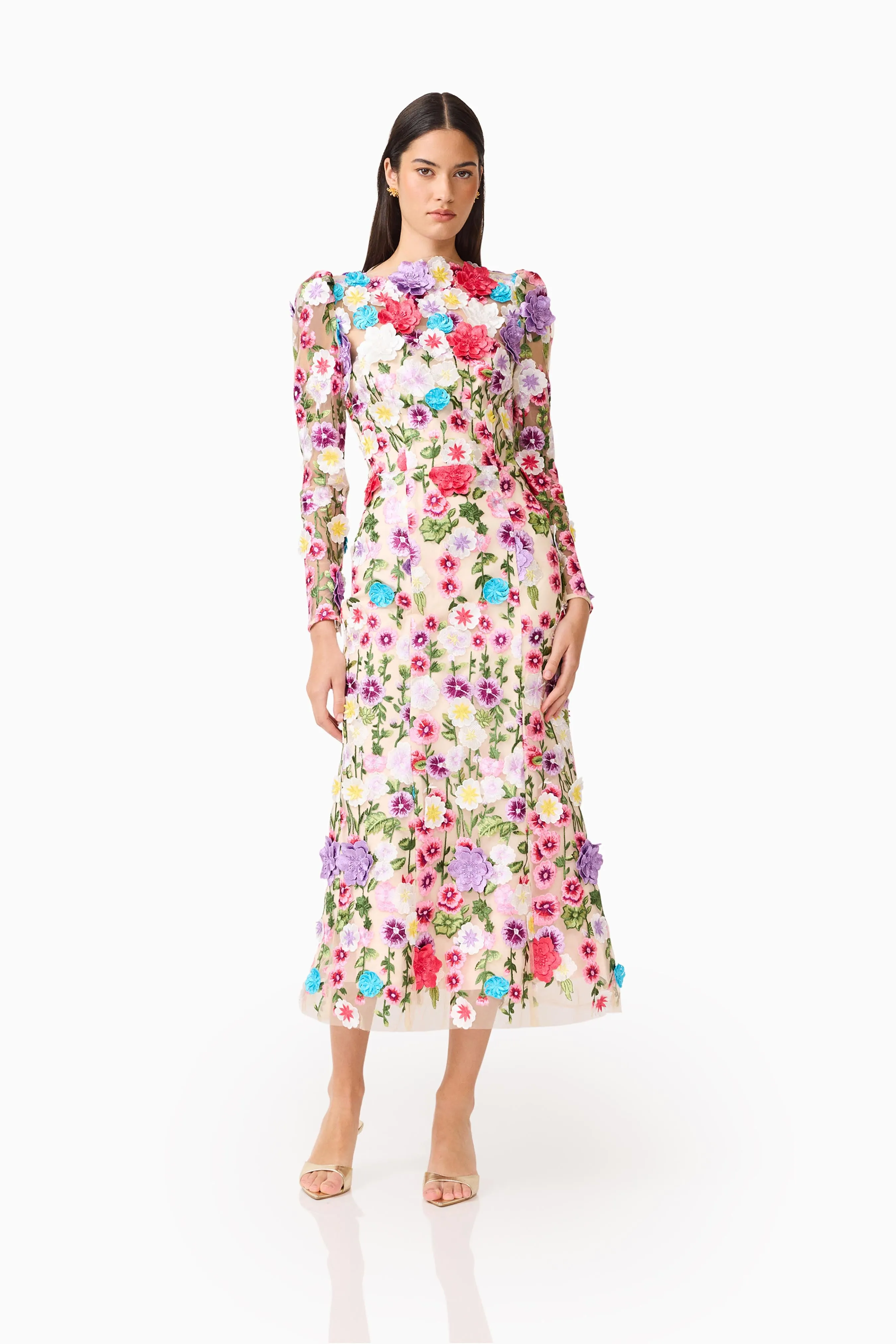 Rosette Long Sleeve Midi Dress in Multi Floral sold by Elliatt product image thumbnail 5