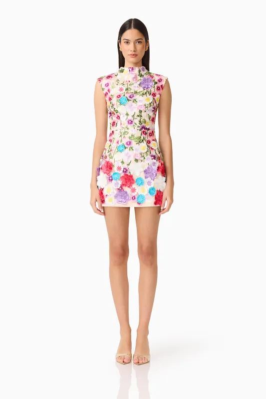 Rosette Sleeveless Mini Dress in Multi Floral made by Elliatt