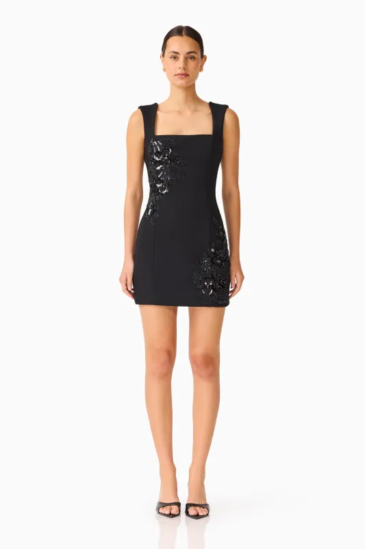 Odelia Beaded Mini Dress in Black made by Elliatt