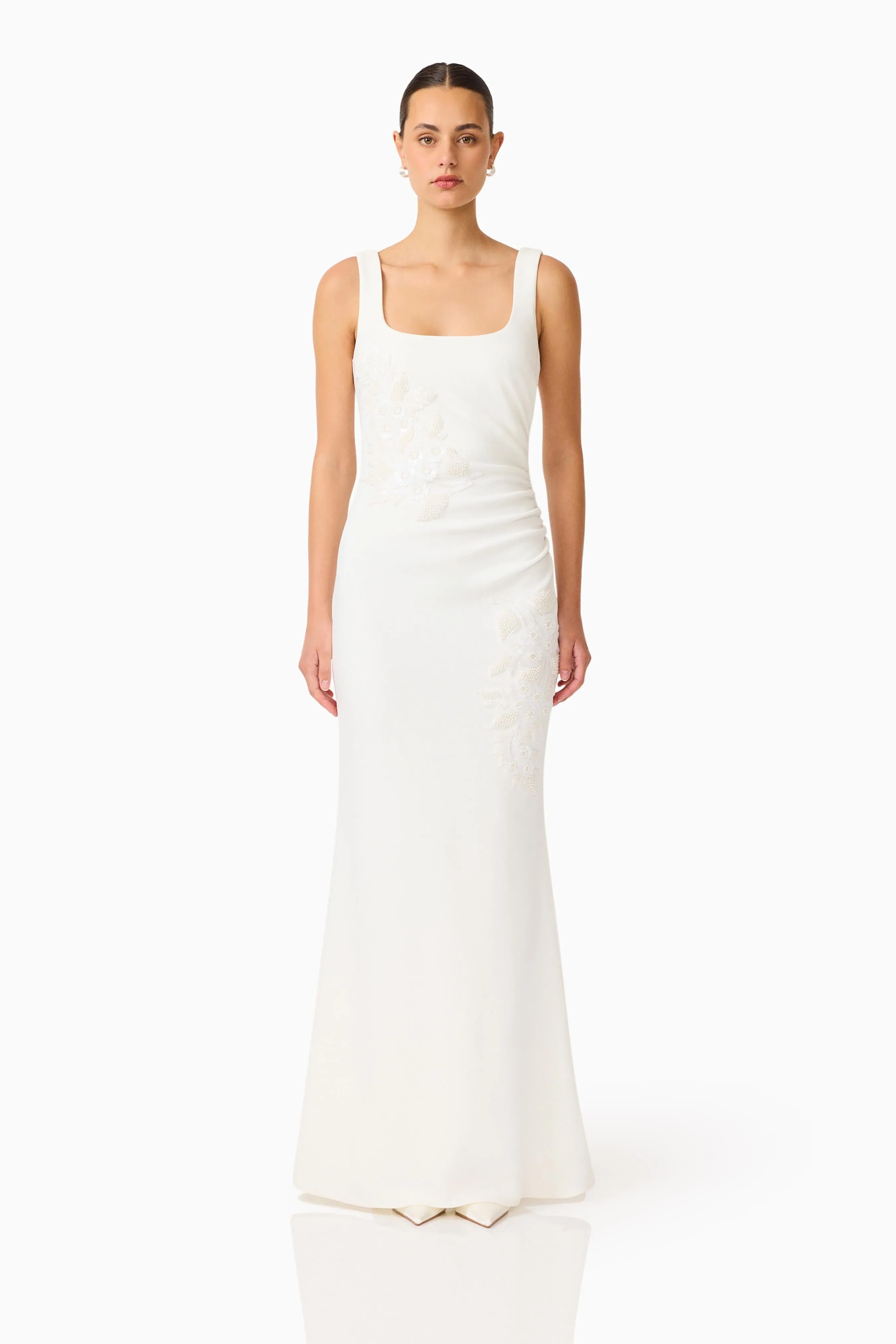 Odelia Beaded Maxi Dress in White sold by Elliatt