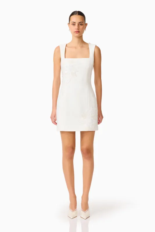 Odelia Beaded Mini Dress in White made by Elliatt