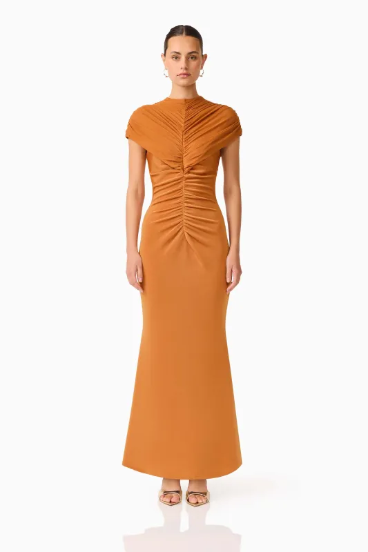 CURAAE Roya Maxi Dress in Caramel Brown made by Elliatt