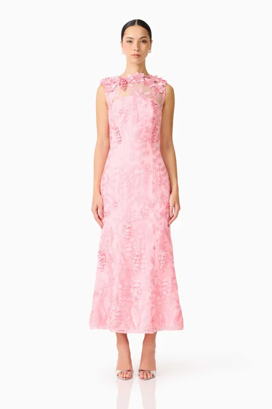 Monique Floral Applique Midi in Pink made by Elliatt