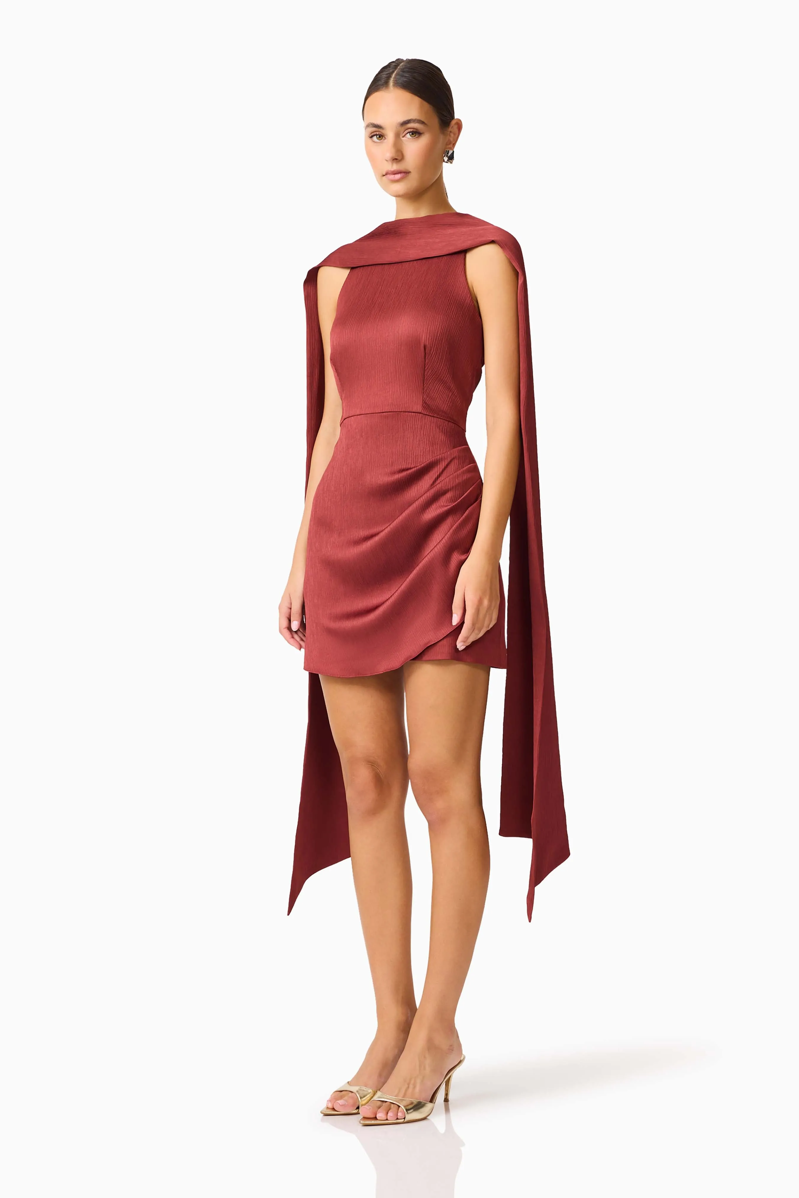 Calista Neck Scarf Mini Dress in Burgundy sold by Elliatt product image thumbnail 2
