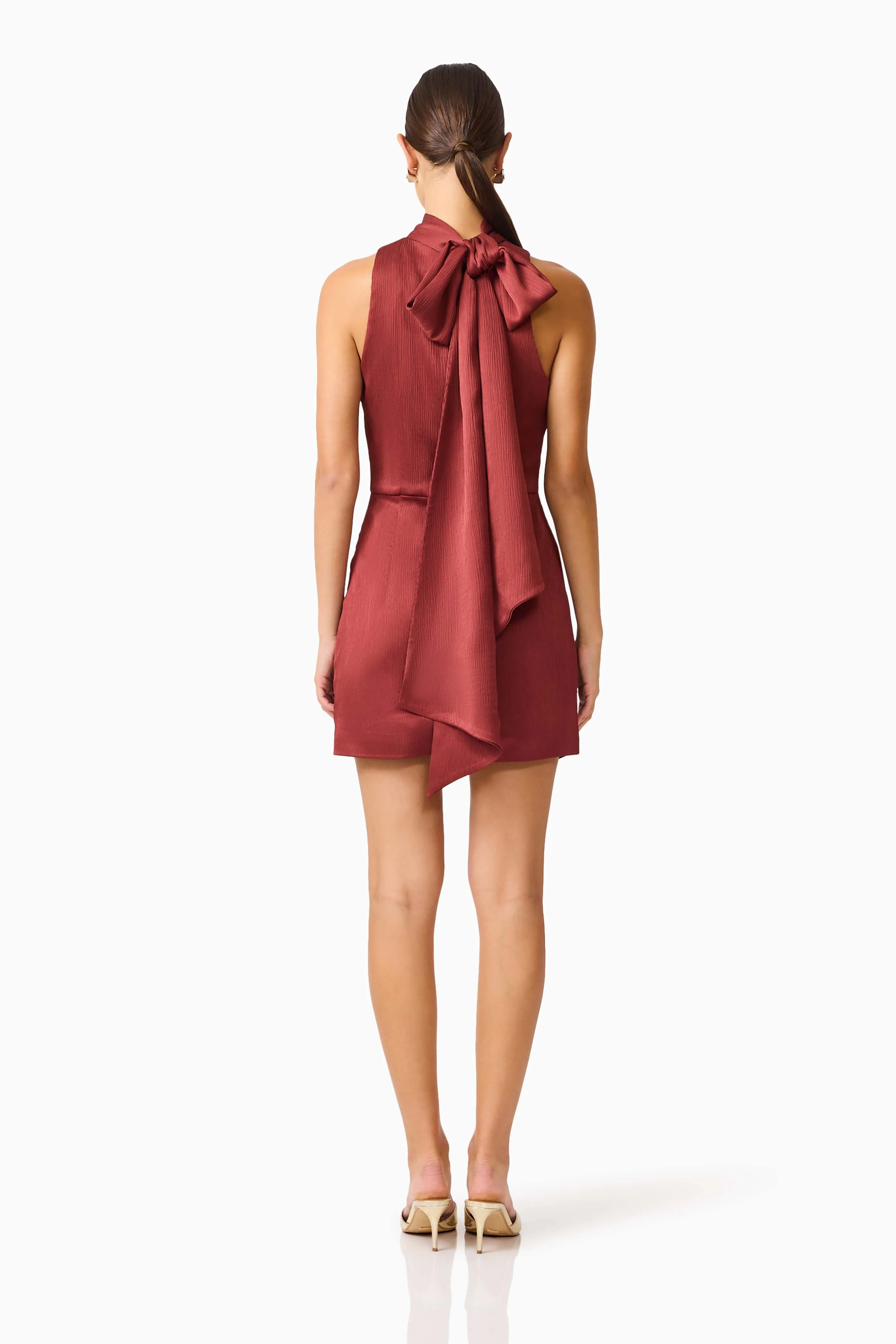 Calista Neck Scarf Mini Dress in Burgundy sold by Elliatt product image thumbnail 5
