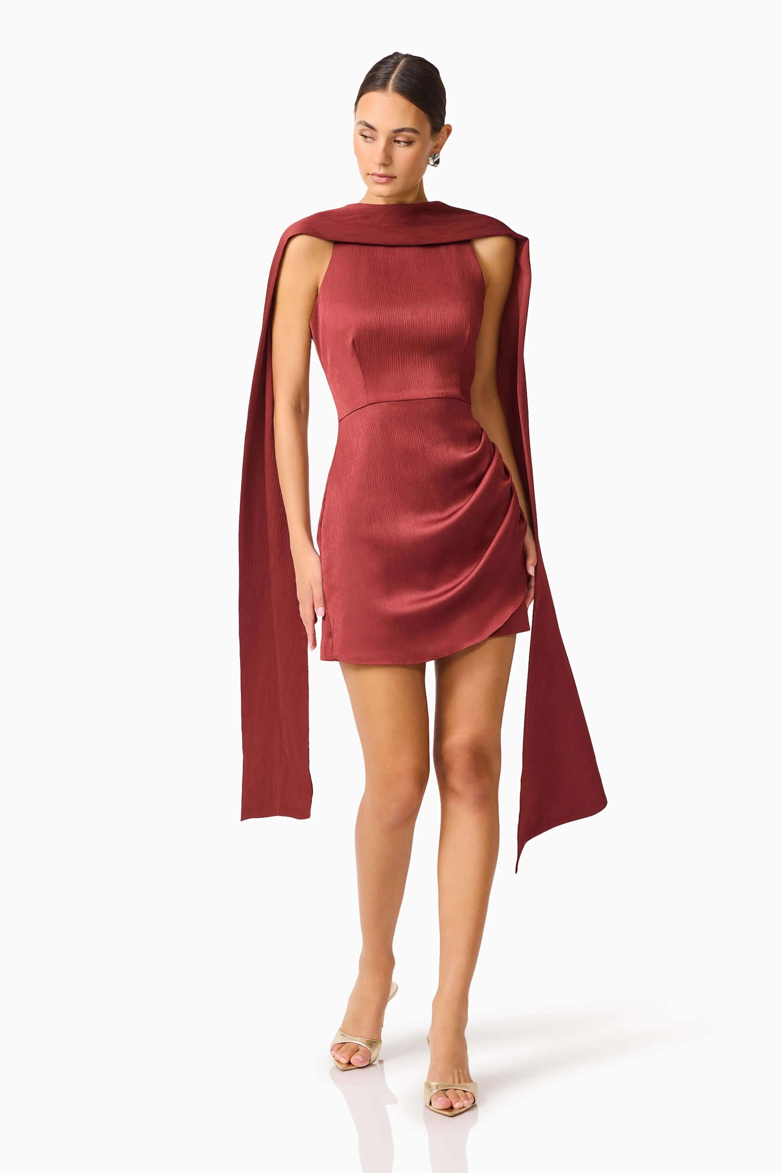 Calista Neck Scarf Mini Dress in Burgundy sold by Elliatt product image thumbnail 4