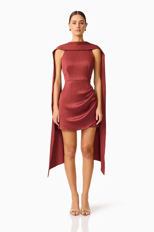 Calista Neck Scarf Mini Dress in Burgundy made by Elliatt