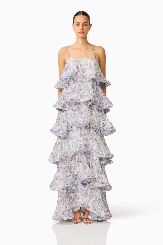 Rosaria Tiered Gown in Purple Floral made by Elliatt