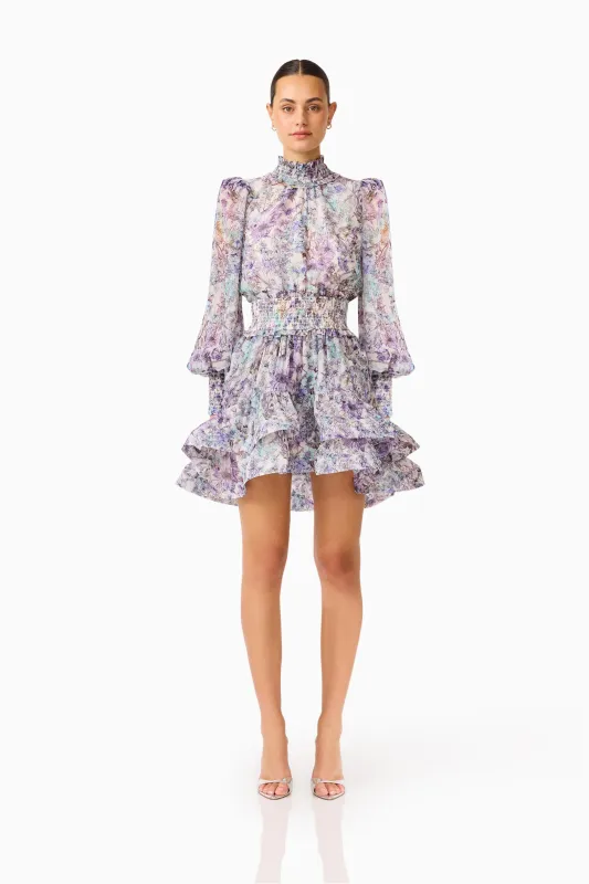 Rosaria Long Sleeve Mini Dress in Purple Floral made by Elliatt