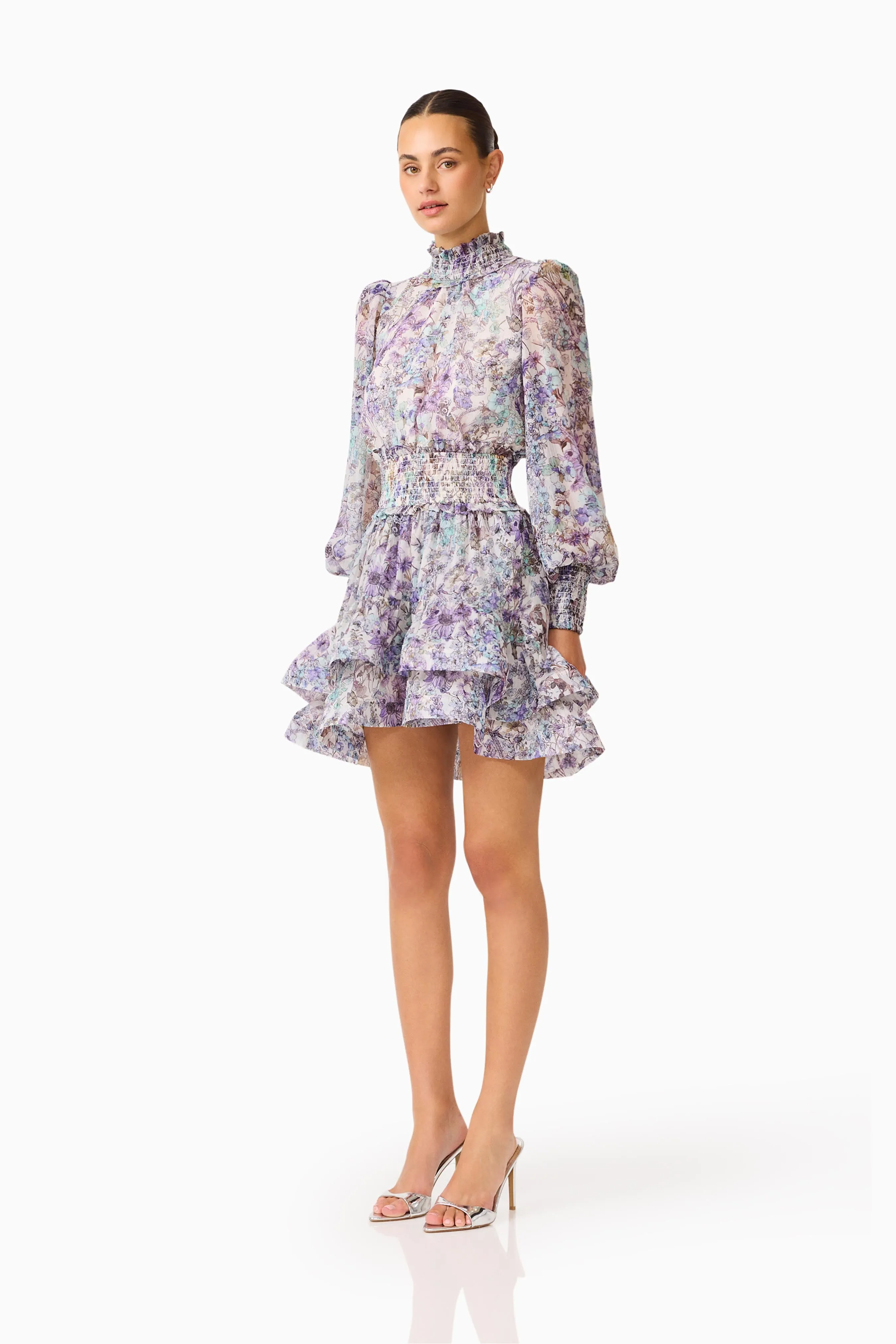 Rosaria Long Sleeve Mini Dress in Purple Floral sold by Elliatt product image thumbnail 3