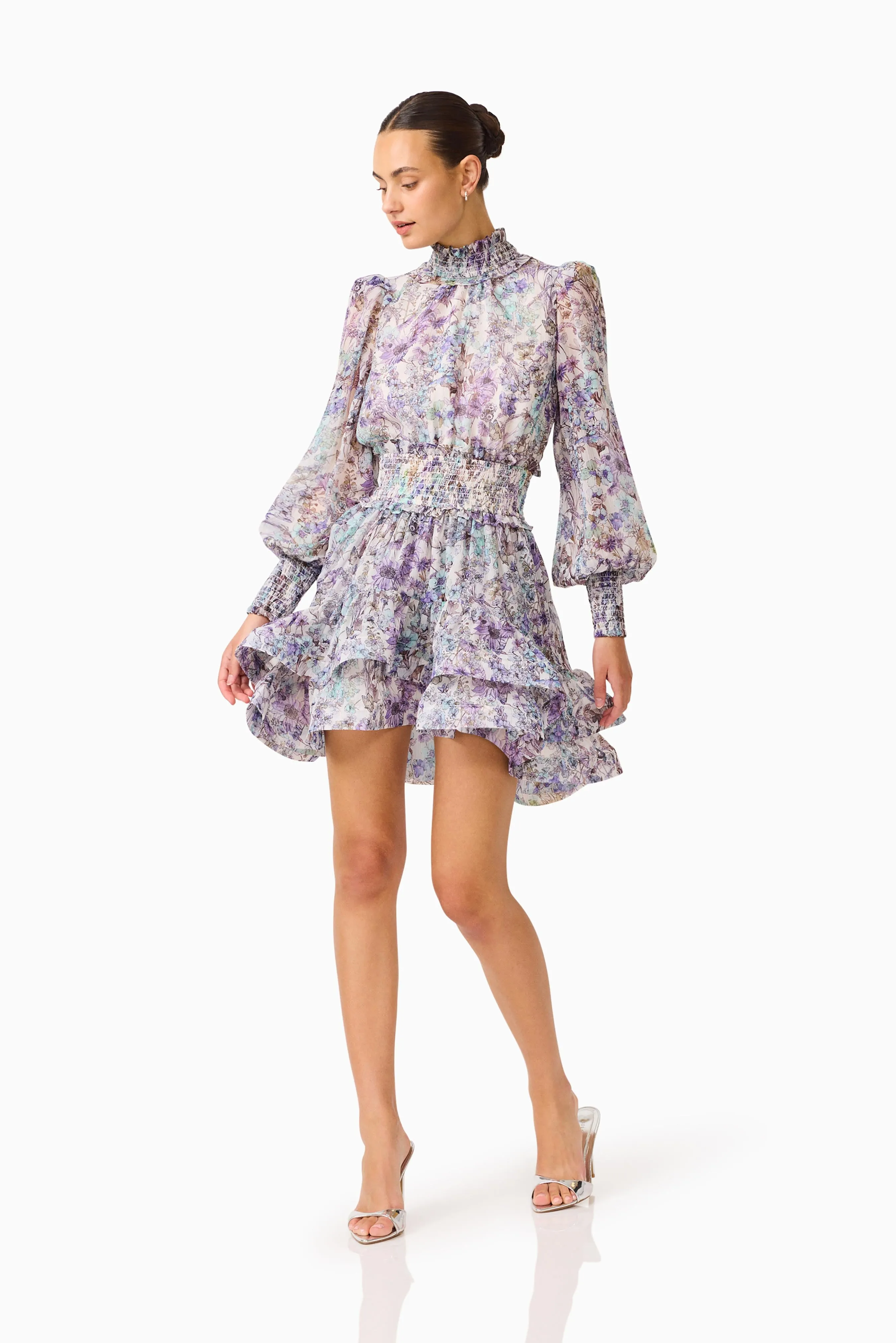 Rosaria Long Sleeve Mini Dress in Purple Floral sold by Elliatt product image thumbnail 5