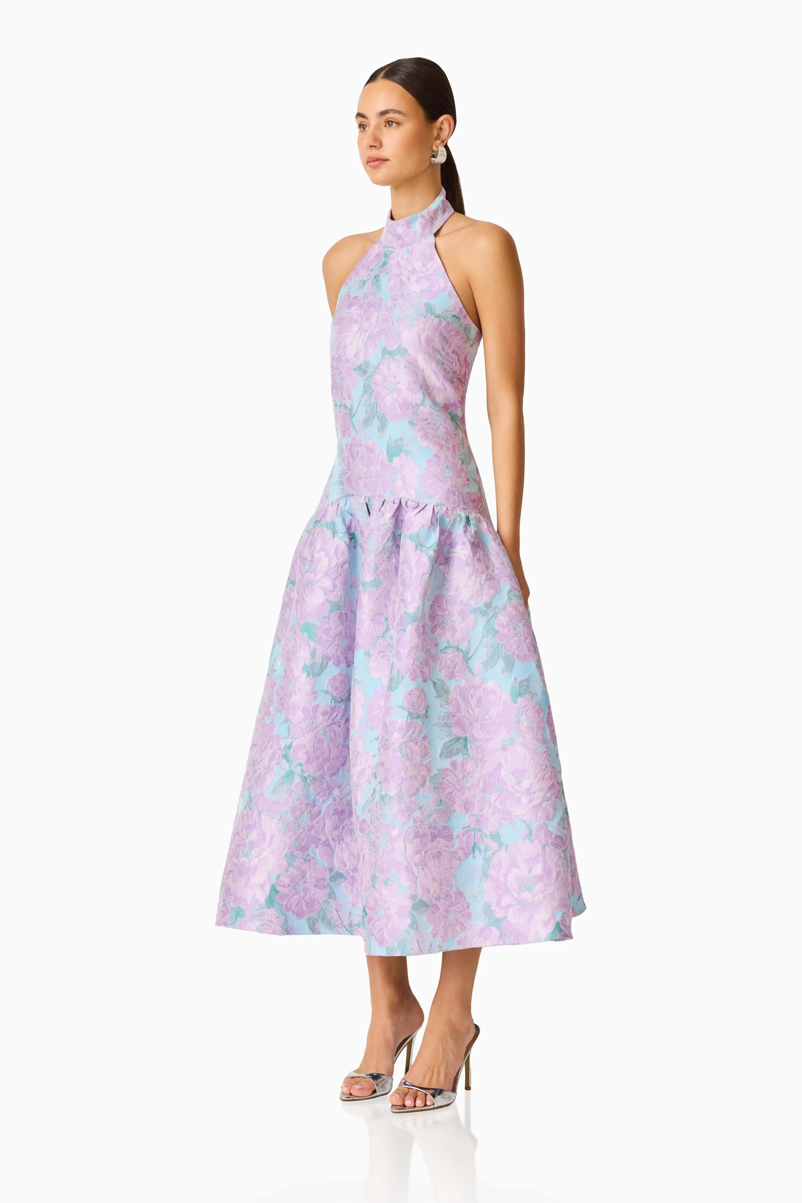 Nolana Halter Midi Dress in Blue & Purple Floral sold by Elliatt product image thumbnail 2