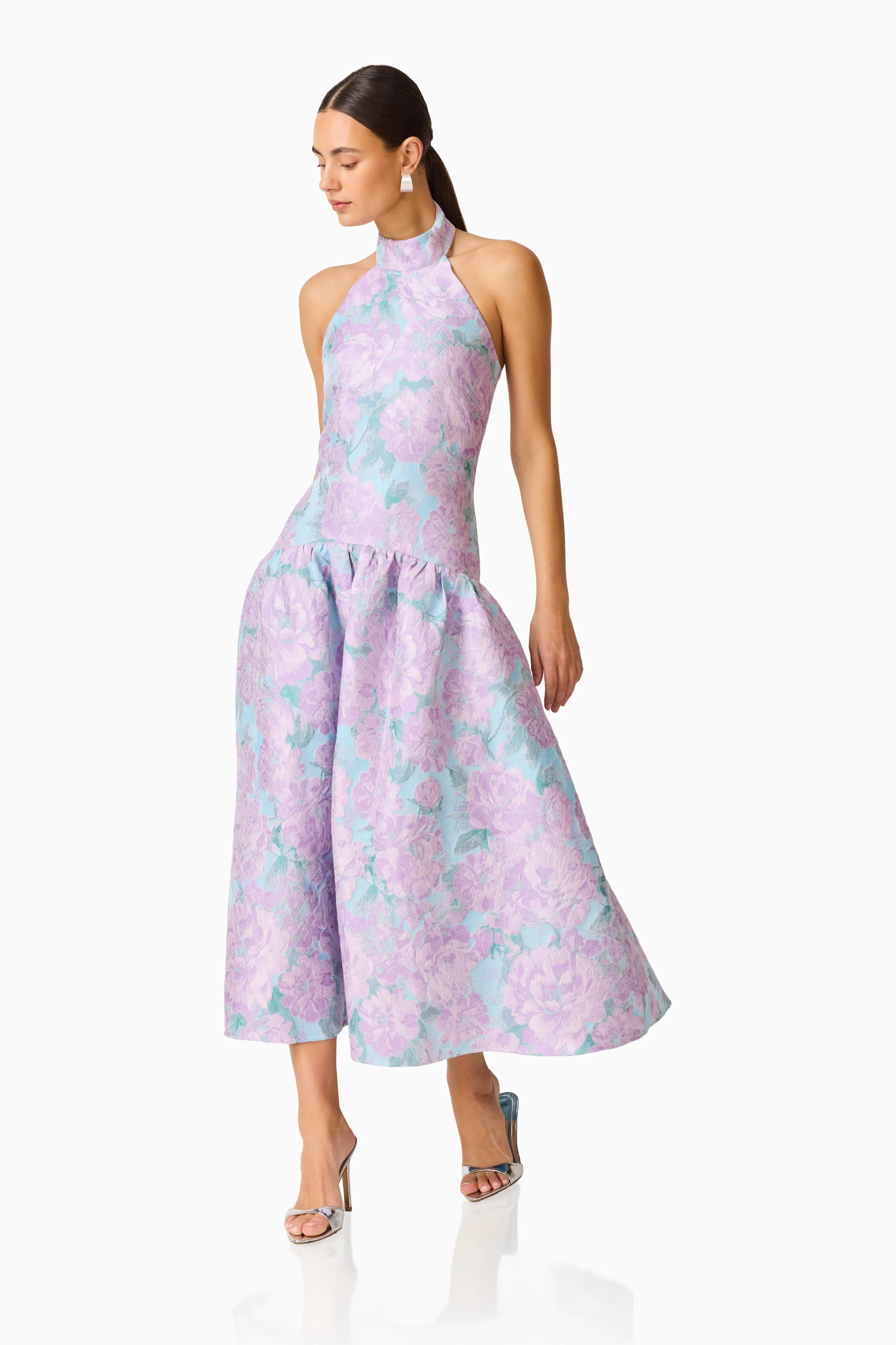 Nolana Halter Midi Dress in Blue & Purple Floral sold by Elliatt product image thumbnail 4