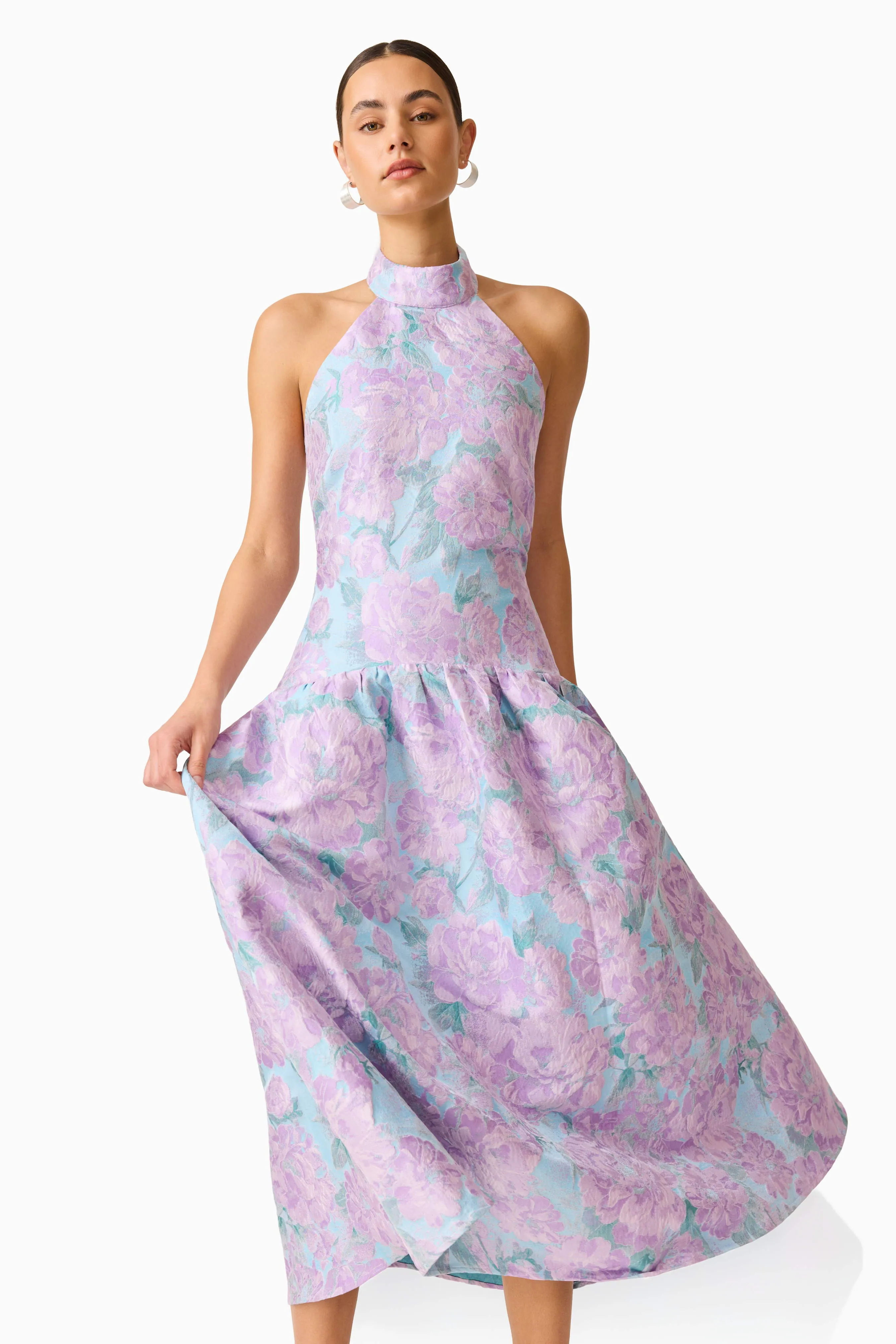 Nolana Halter Midi Dress in Blue & Purple Floral sold by Elliatt product image thumbnail 5