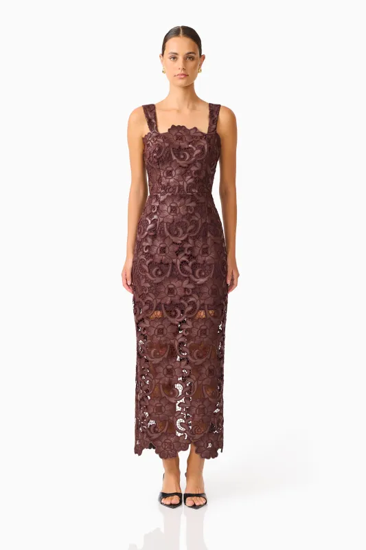 Novelle Column Midi Dress in Brown made by Elliatt