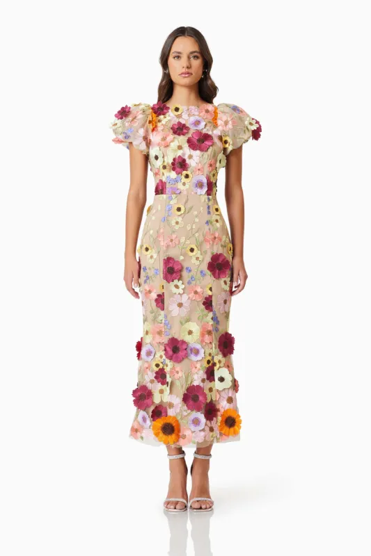 Astraea 3D Lace Maxi Dress In Pink sold by Elliatt