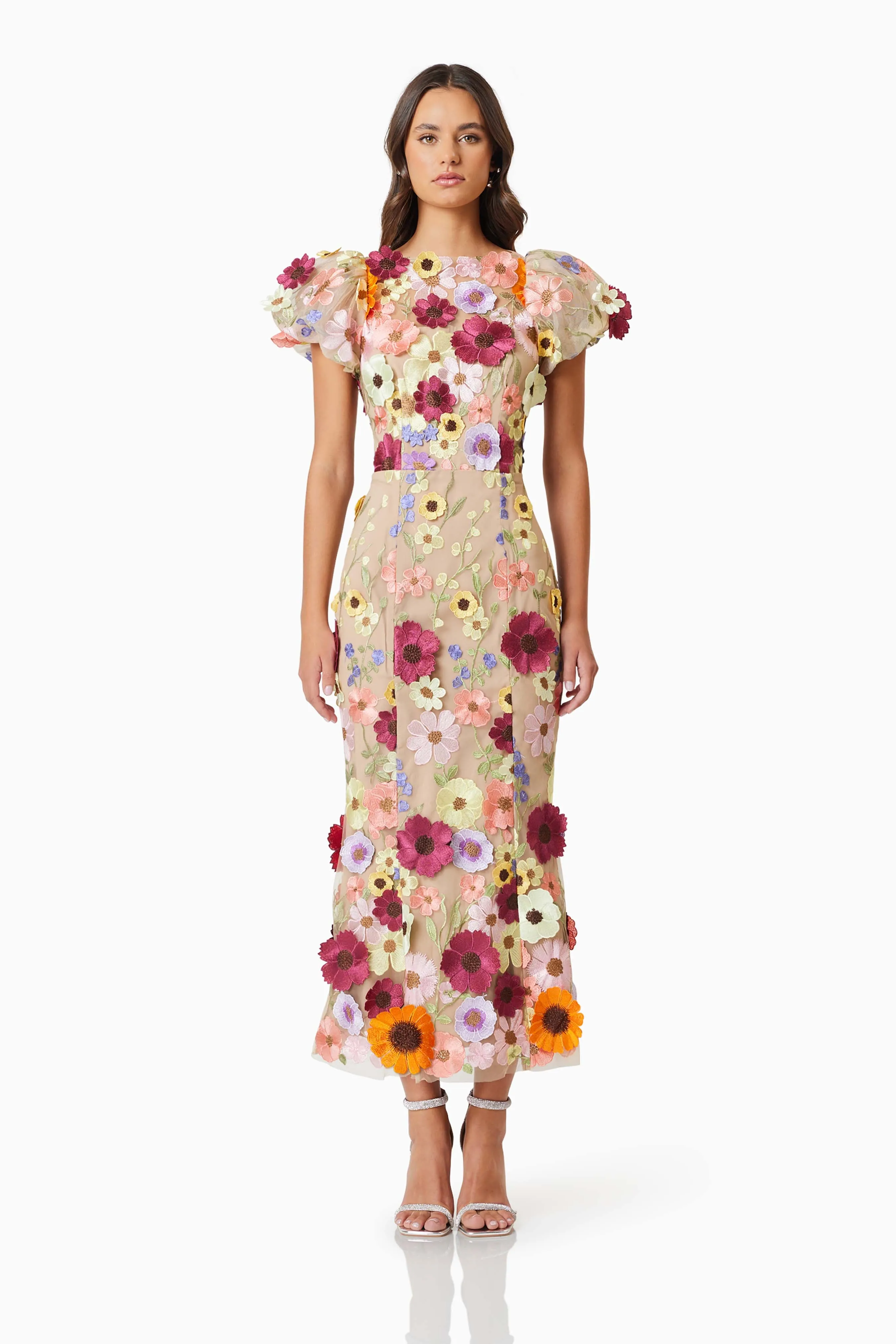 Astraea 3D Lace Maxi Dress In Pink sold by Elliatt