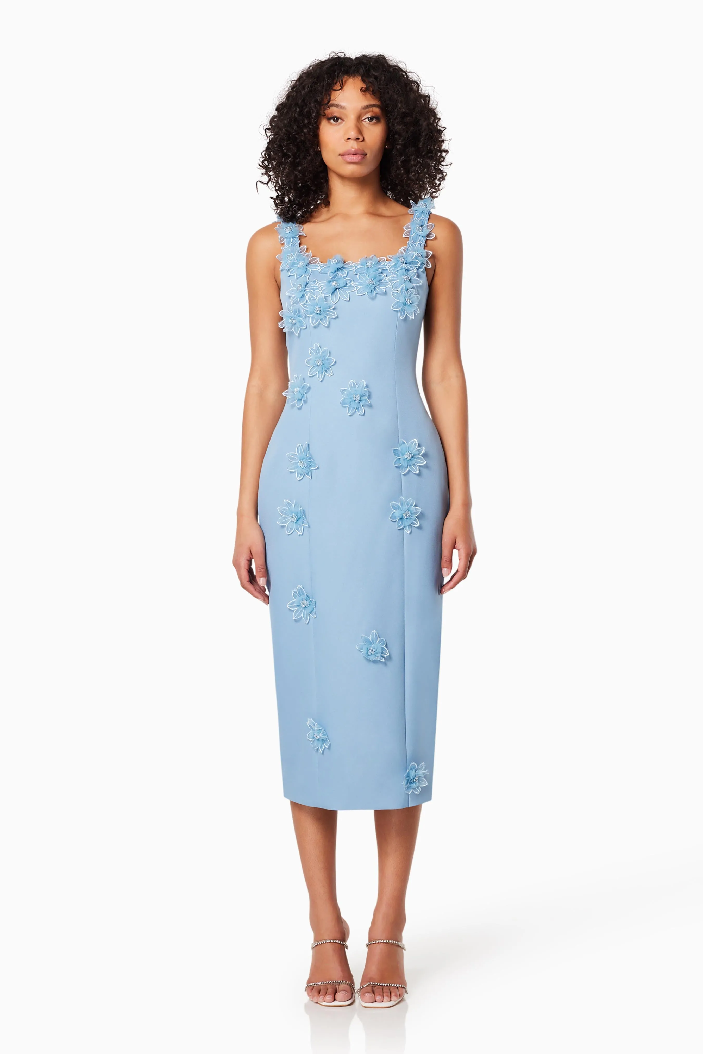 Prague 3D Floral Midi Dress In Blue sold by Elliatt