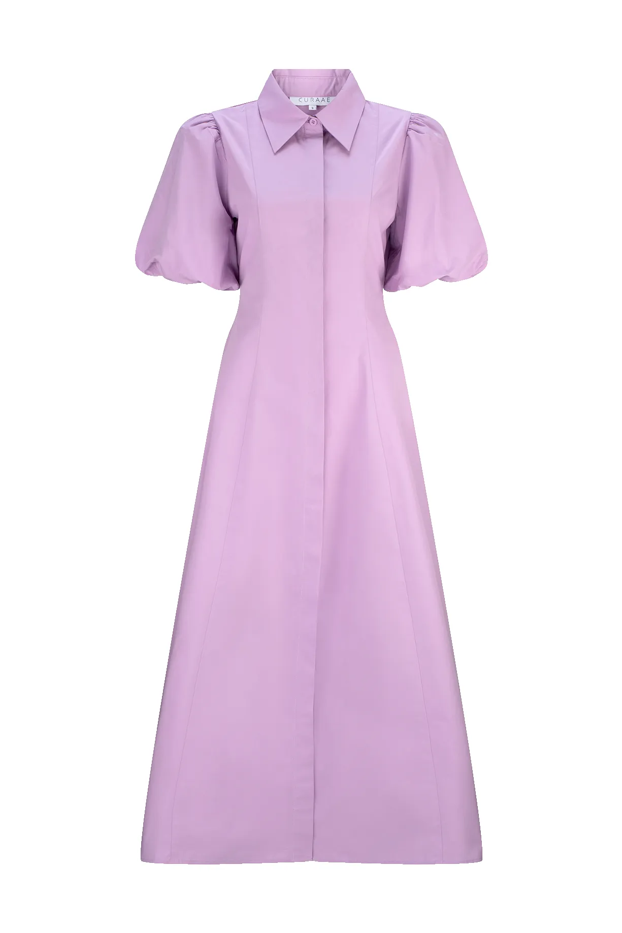 CURAAE Bay Midi Shirt Puff Sleeve A Line Dress In Lilac sold by Elliatt