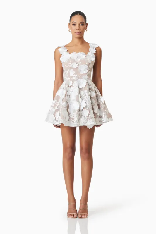 Moana Floral Embellished Mini Dress in White sold by Elliatt