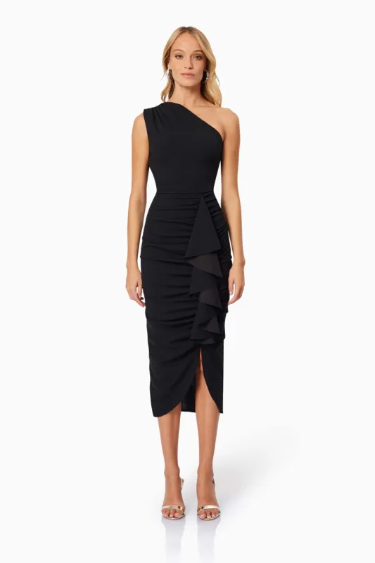 Jade One Shoulder Midi Dress In Black sold by Elliatt