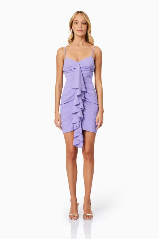 Jade V Neck Fitted Party Mini Dress In Purple sold by Elliatt