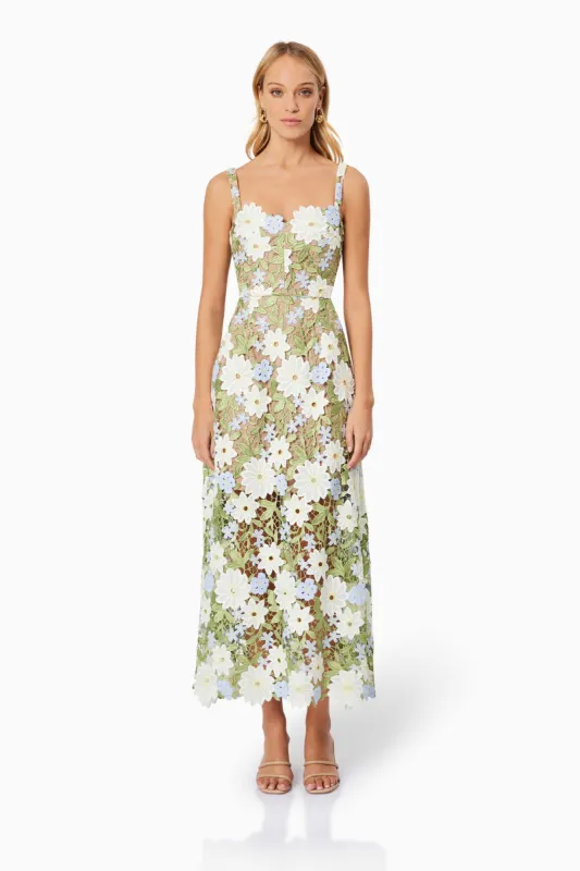 Flora Lace Midi Dress In Green - Pre Order sold by Elliatt