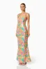 Tiki Floral Sequin Fitted Maxi Dress In Florals sold by Elliatt