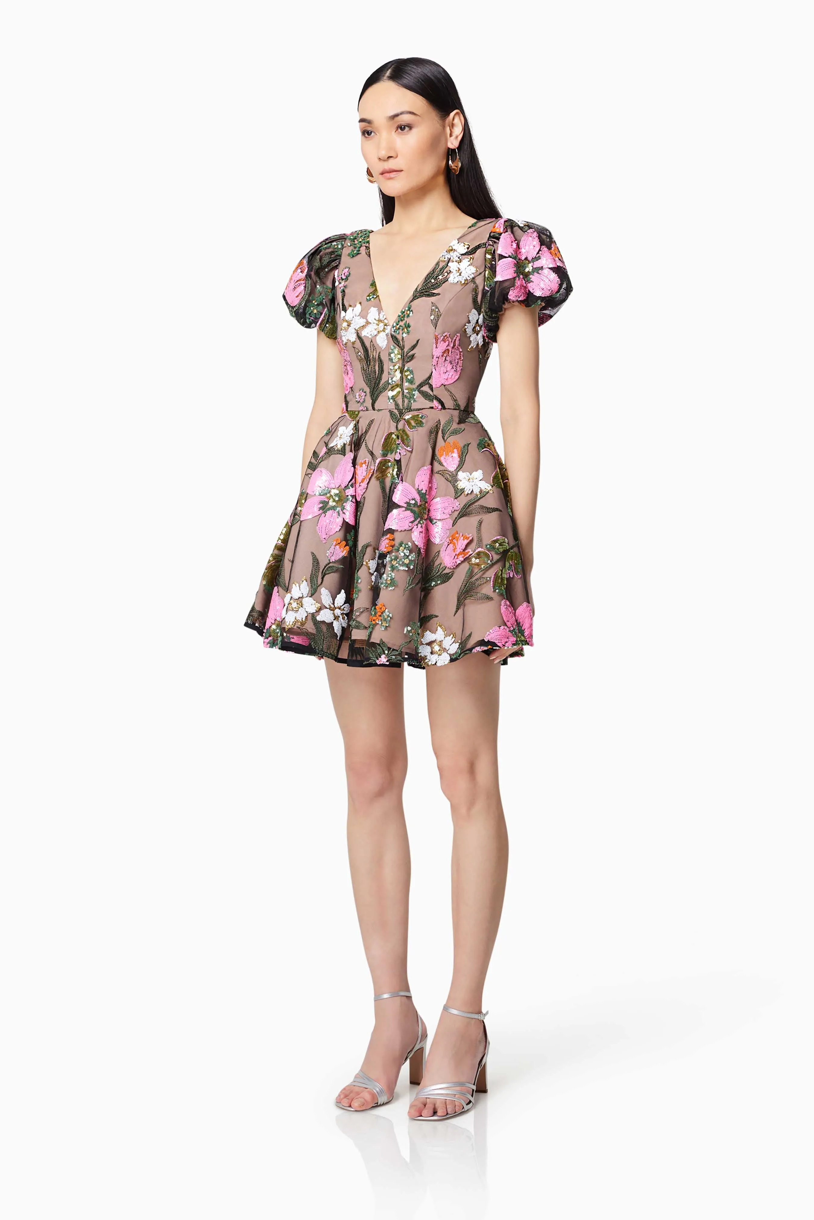 Stellar Floral Sequin Mini Dress In Brown sold by Elliatt product image thumbnail 3