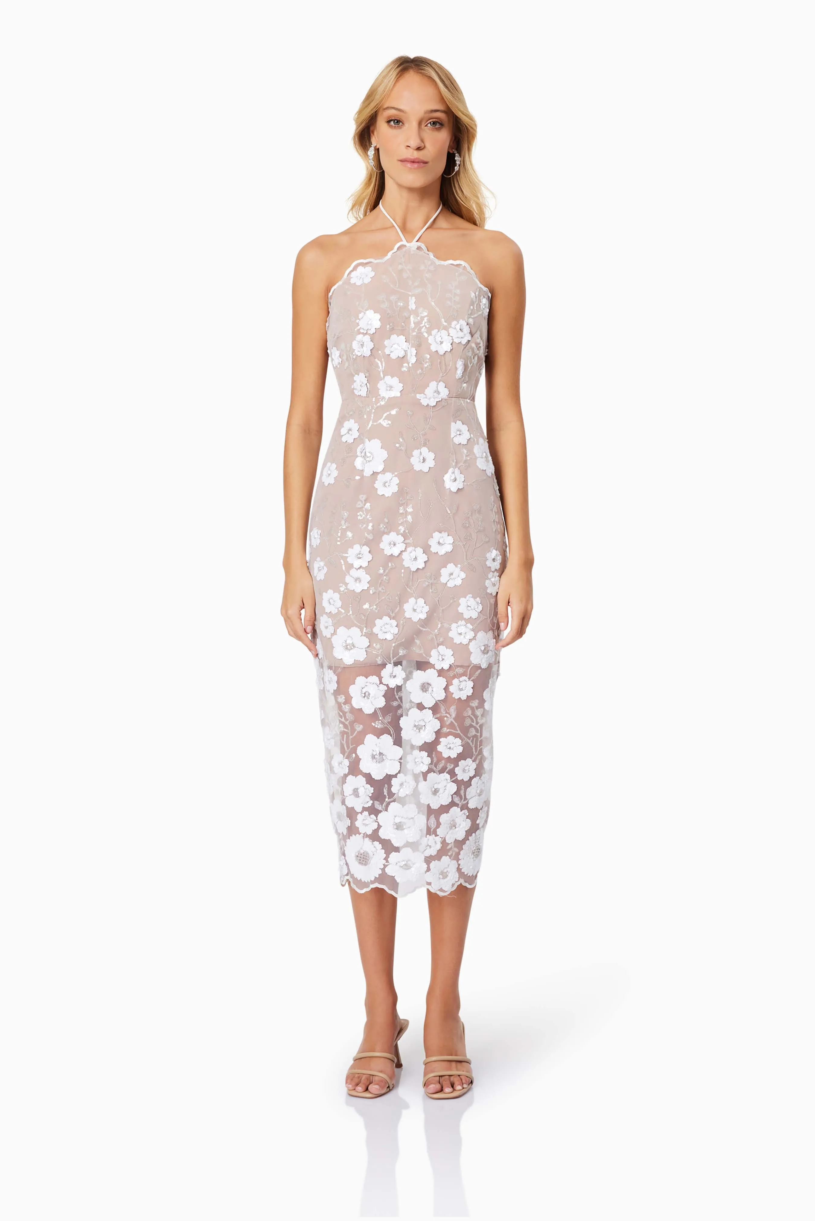 Elodie Midi Cocktail Dress in White sold by Elliatt