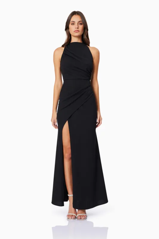 Jade High Neckline Fitted Maxi Dress In Black sold by Elliatt