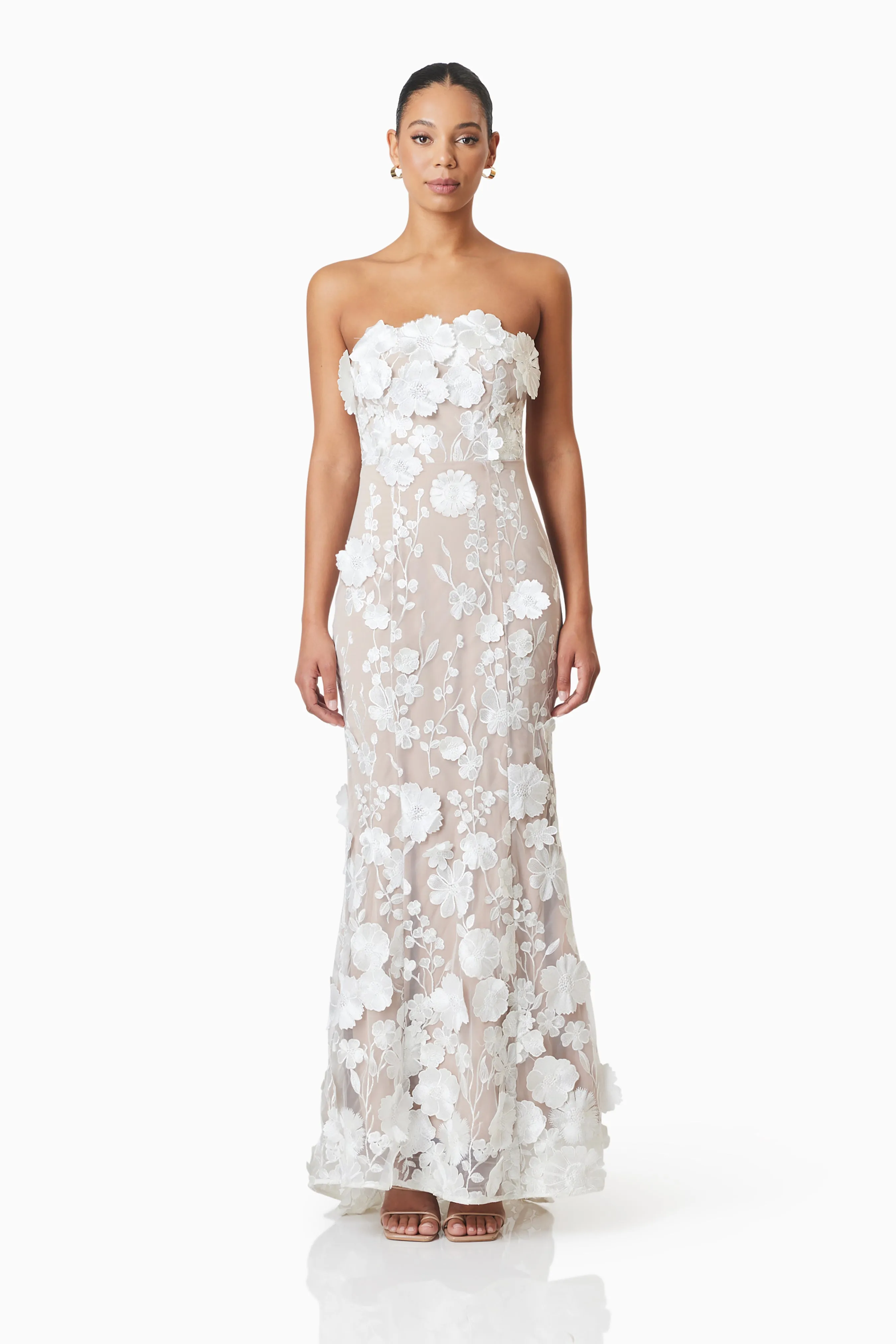 Tiana Floral Maxi Dress in White sold by Elliatt