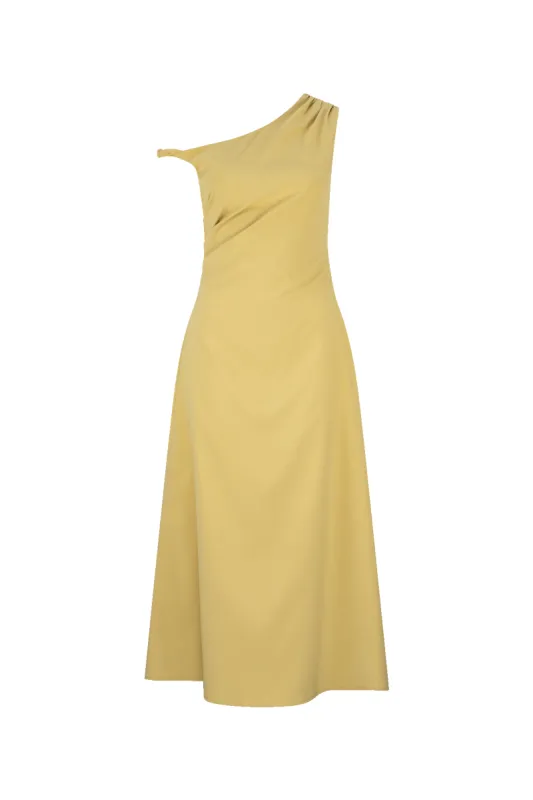 CURAAE Elenor Asymmetrical Summer Midi Dress In Olive sold by Elliatt