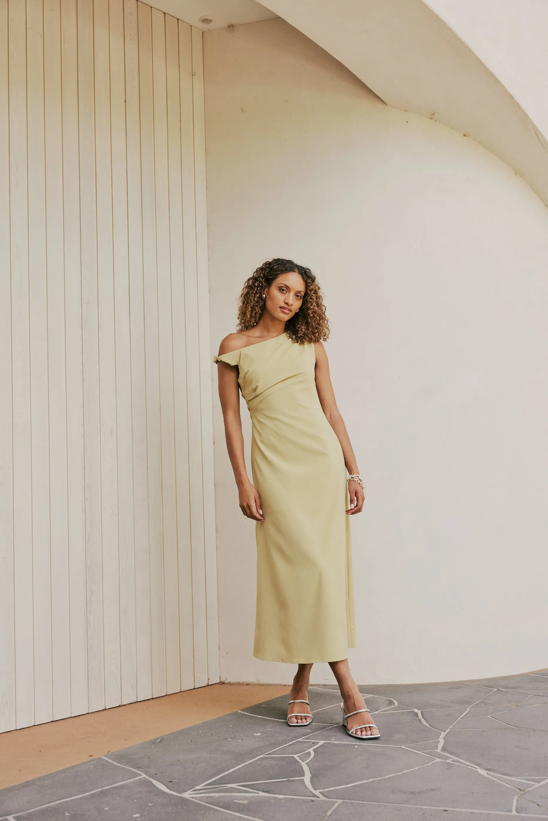 CURAAE Elenor Asymmetrical Summer Midi Dress In Olive sold by Elliatt product image thumbnail 3