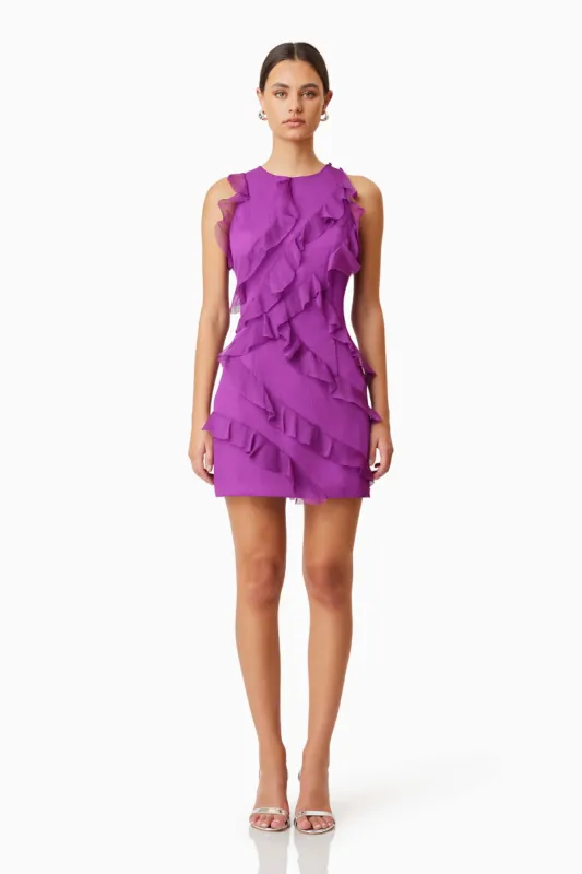 Mia Sheer Party Mini Dress In Purple sold by Elliatt