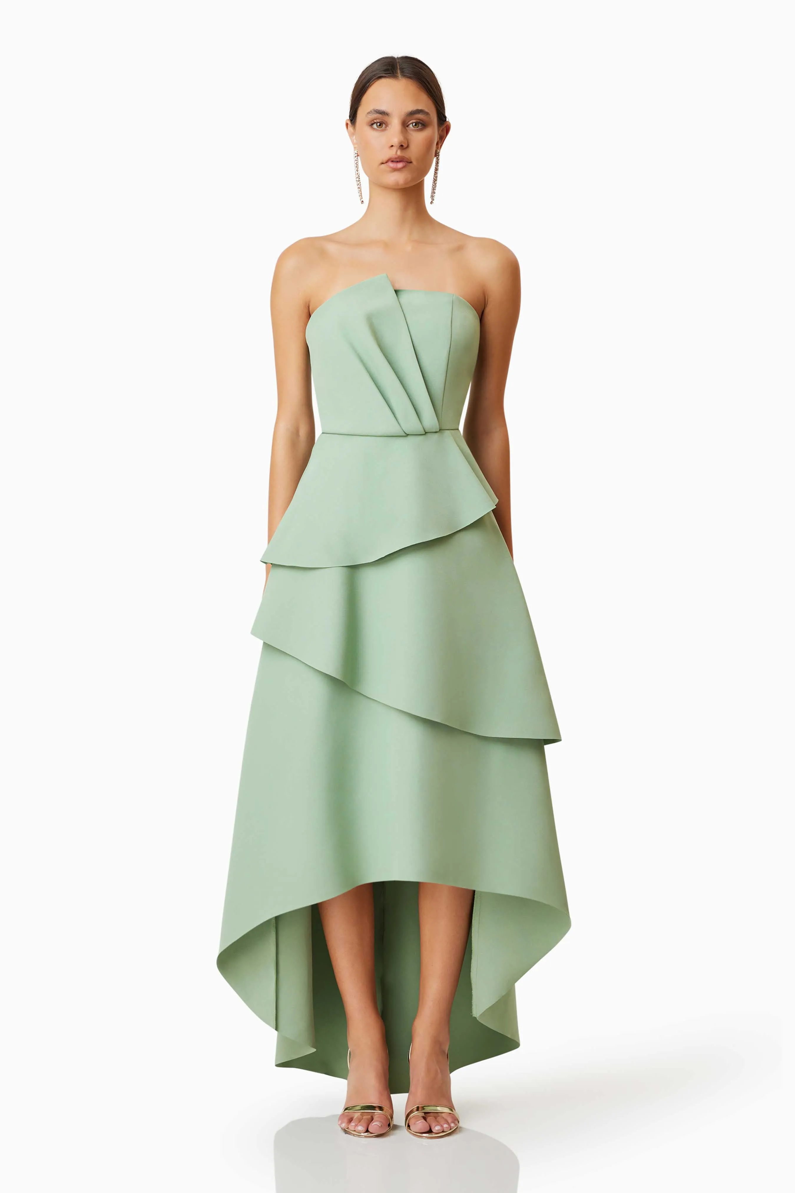 Caroline Strapless Maxi Dress In Green sold by Elliatt