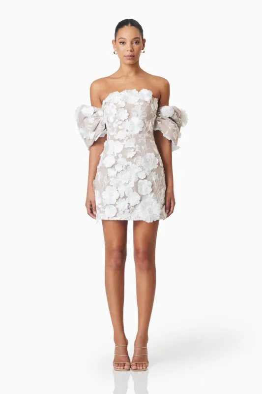 Perry Floral Embellished Mini Dress in White - Pre Order sold by Elliatt