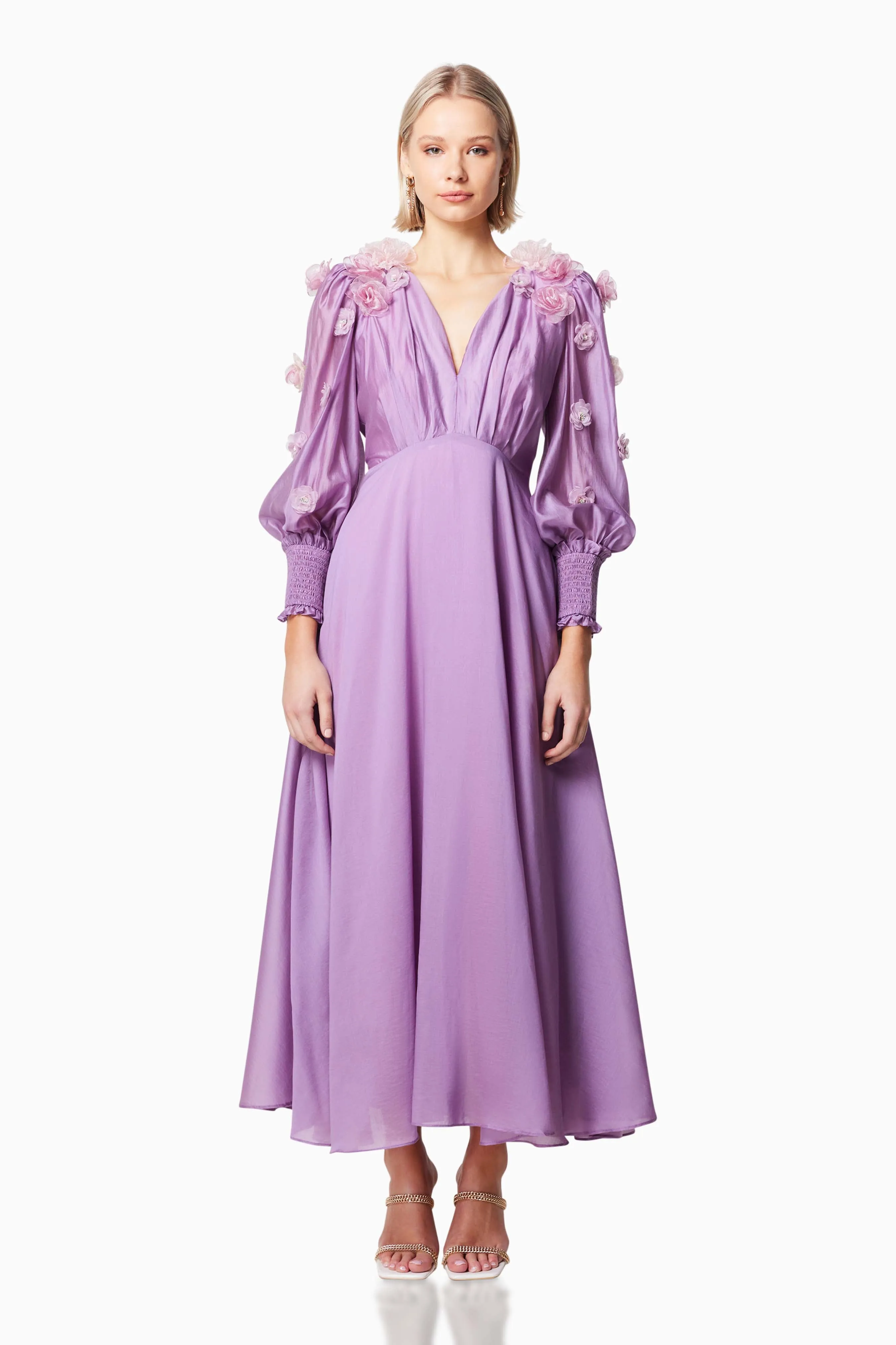 Nectar 3D Rosette Maxi Dress In Purple sold by Elliatt